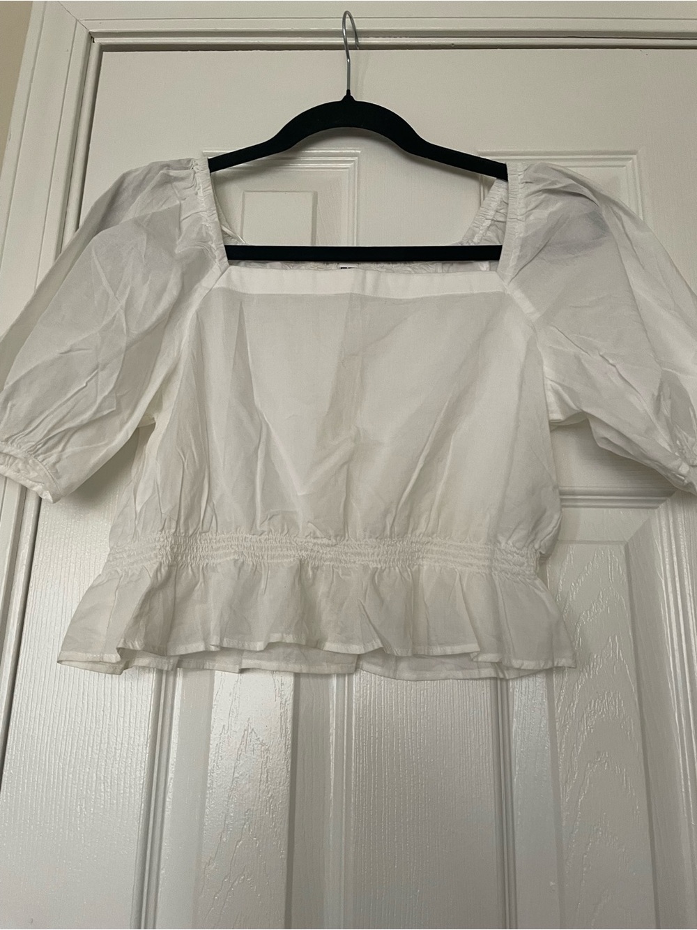 Uniqlo White Square-Neck Peplum Blouse 100% Cotton‎